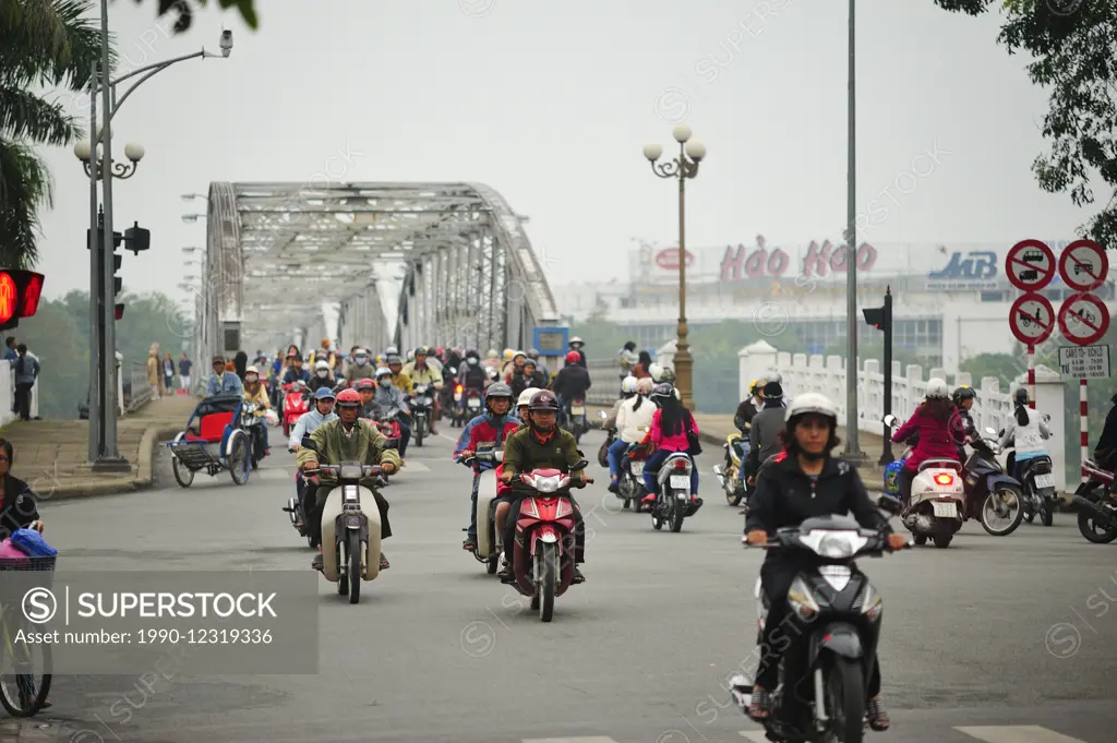 traffic at Trang Tien Bridge, Hue, Vietnam