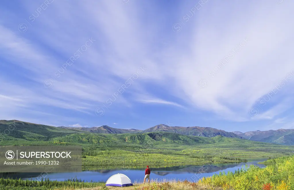 Camping above Bruce Lake, St Cyr Mountains, Yukon Territory, Canada