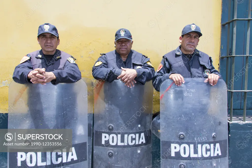 Policemen at The Plaza Mayor or Plaza de Armas of Lima, Peru