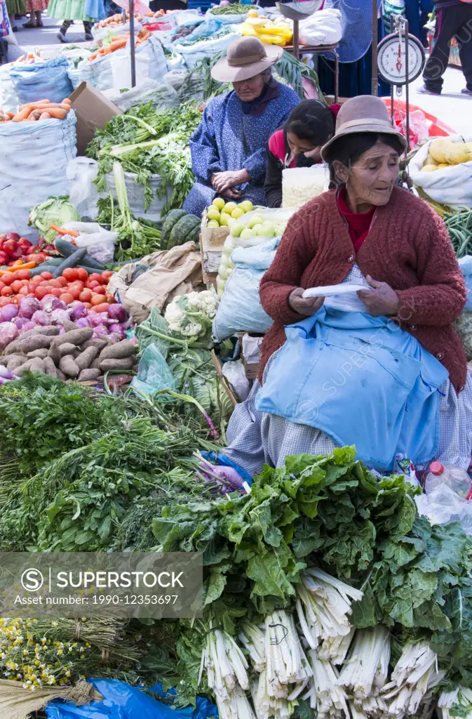 Market scene, Puno, Peru on the shores of Lake Titicaca