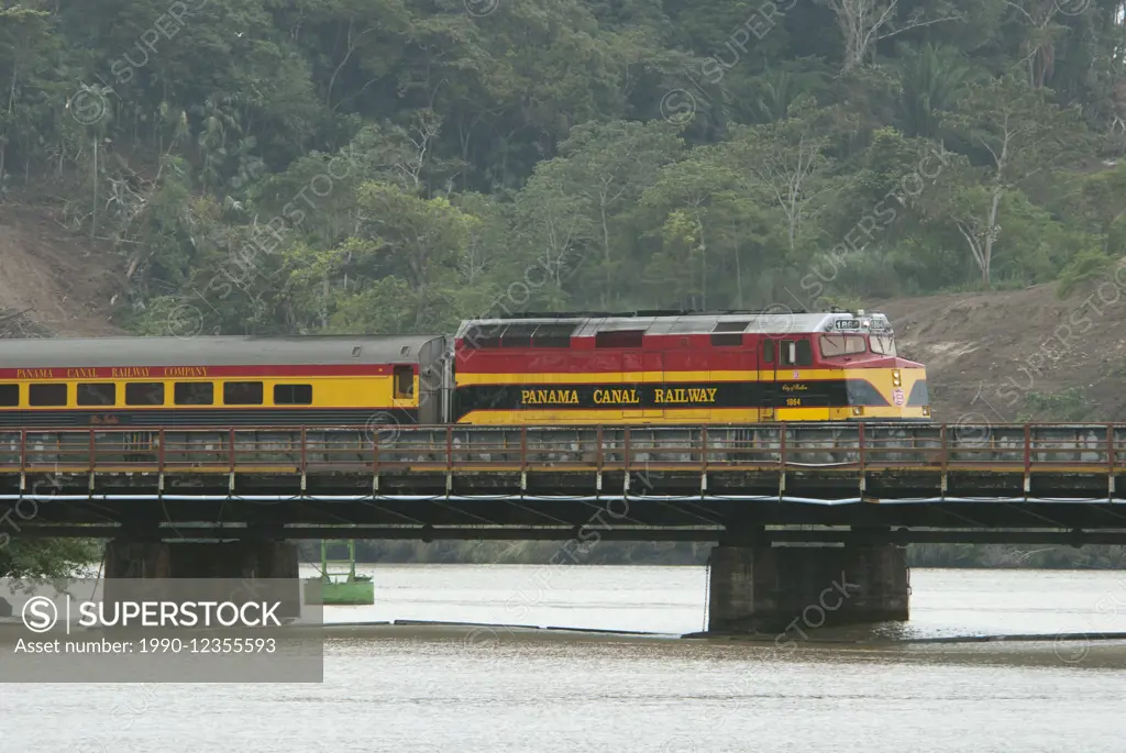 Panama Canal train crossing a bridge near Gamboa