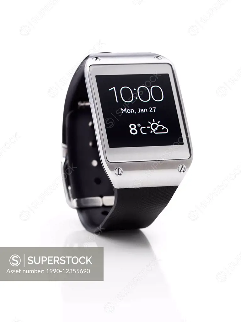 Samsung Galaxy Gear smart watch closeup. Isolated watch on white background with clipping path.