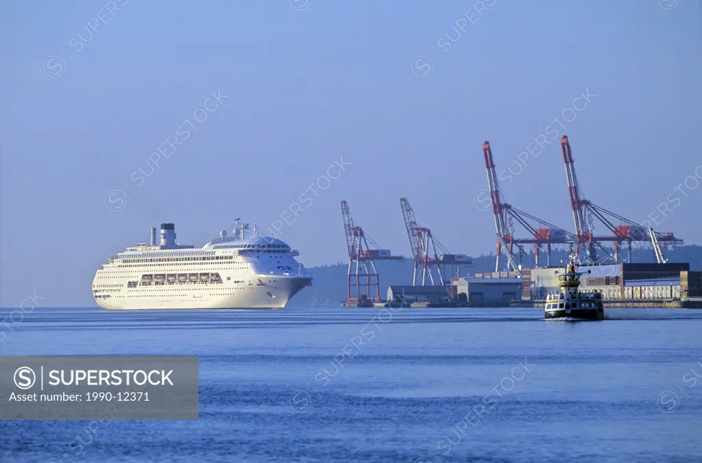 Cruise ship and Ferrying front of Container Port , Halifax Harbour, Nova Scotia, Canada