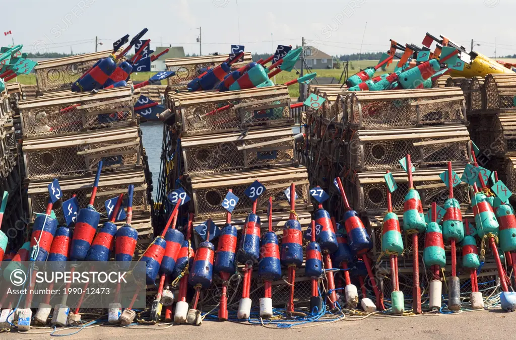 Lobster traps, Buoys, Skinner´s Pond, Prince Edward Island, Canada