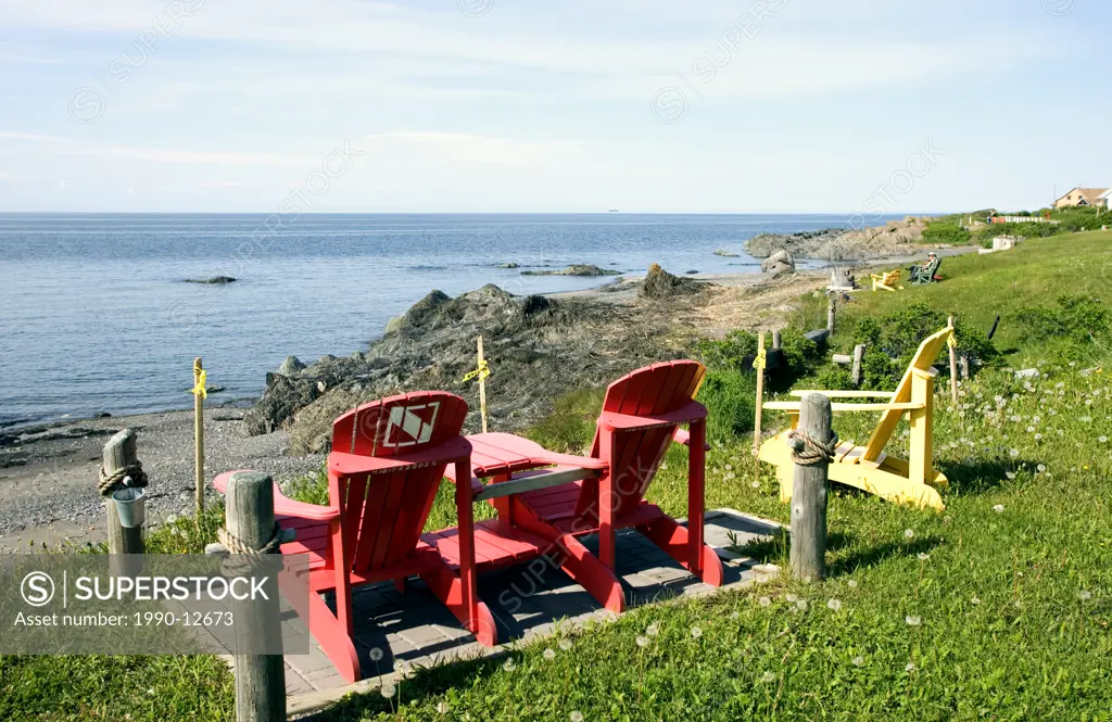 Lawn chairs, Pointe_au_Pere, Quebec, QC, Canada, horizontal, coastline