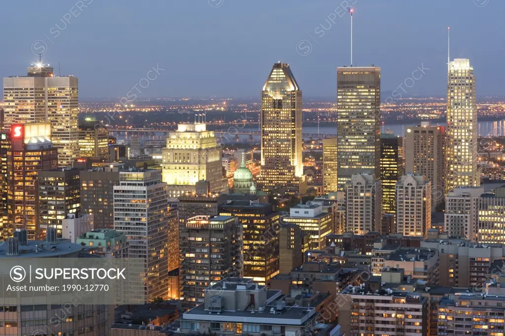 View of downtown Montreal from Grand Chalet, Mount Royal Park, Montreal, Quebec, Canada