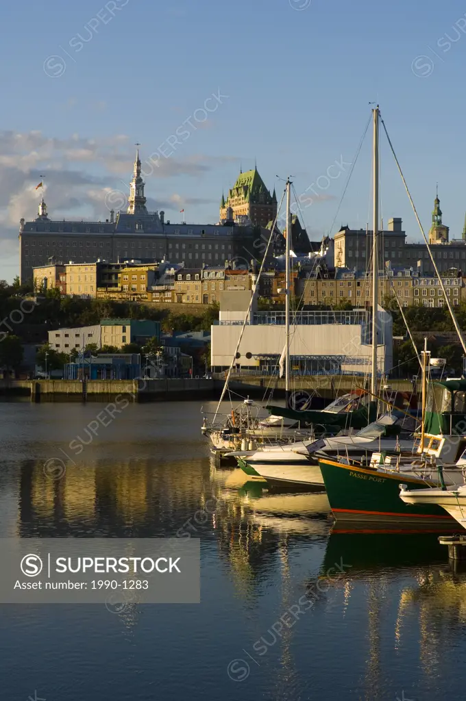 Morning light on marina area Bassin Louise looking across to old Quebec City, Quebec, Canada