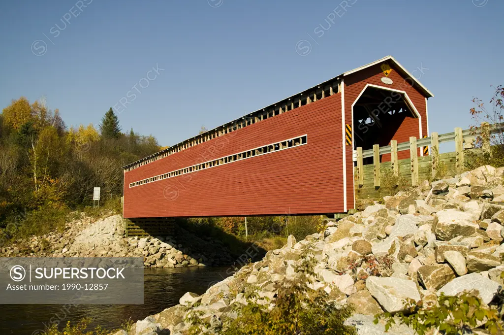 wooden covered bridge, Quebec, Canada.