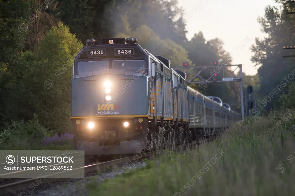 The Canadian, VIA Rail train number two through Burnaby, British Columbia, Canada.