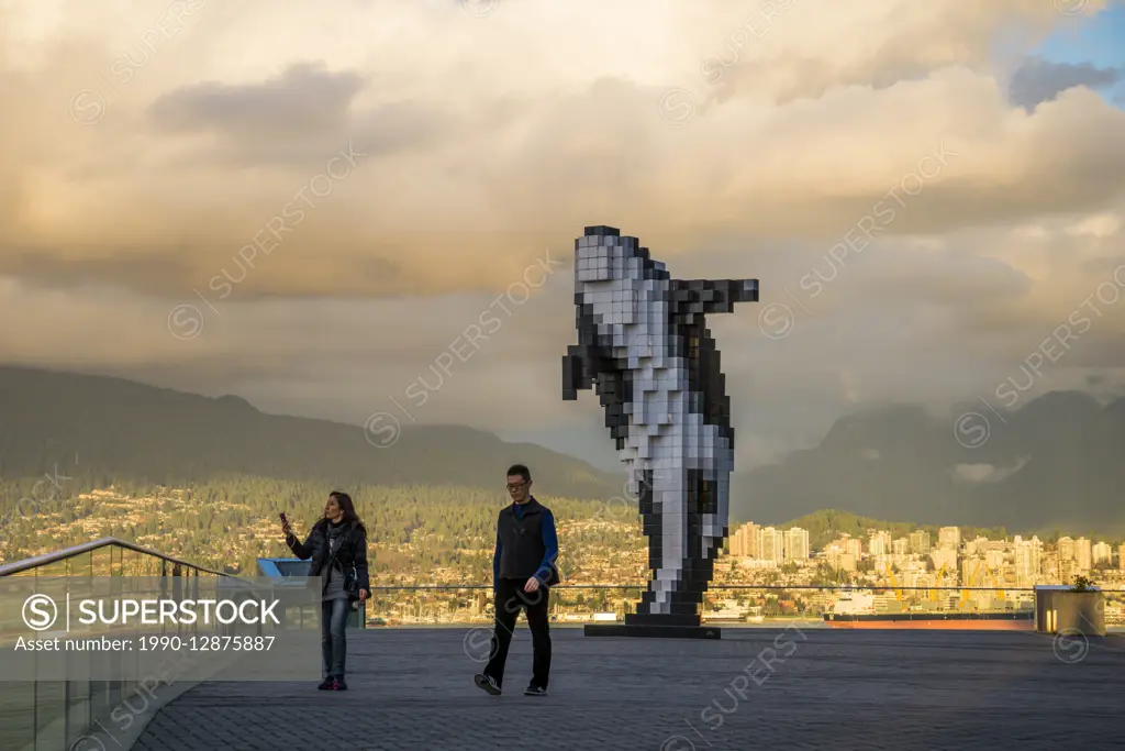Douglas Coupland's, Digital Orca sculpture, Jack Poole Plaza, Vancouver Convention Centre, Vancouver, British Columbia, Canada