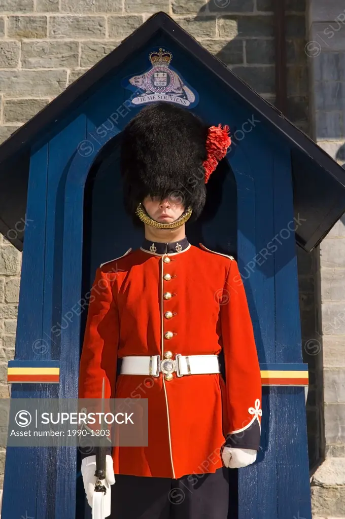 Honour guard in red uniform at the Citadelle of Quebec City, Quebec, Canada