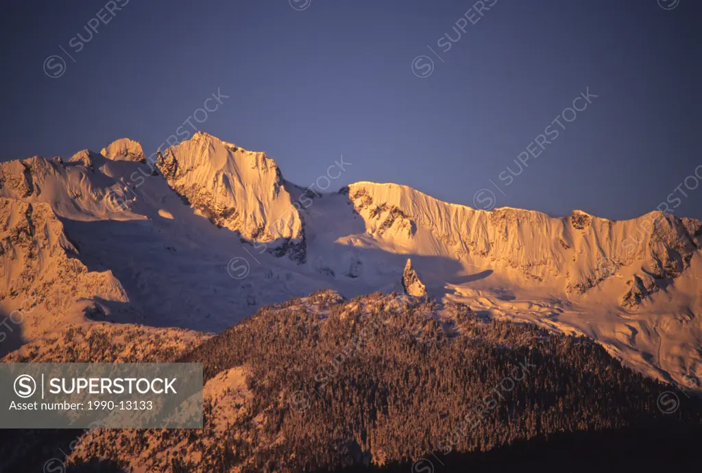 The Tantalus Range at sunrise Coast Mountains, British Columbia, Canada.
