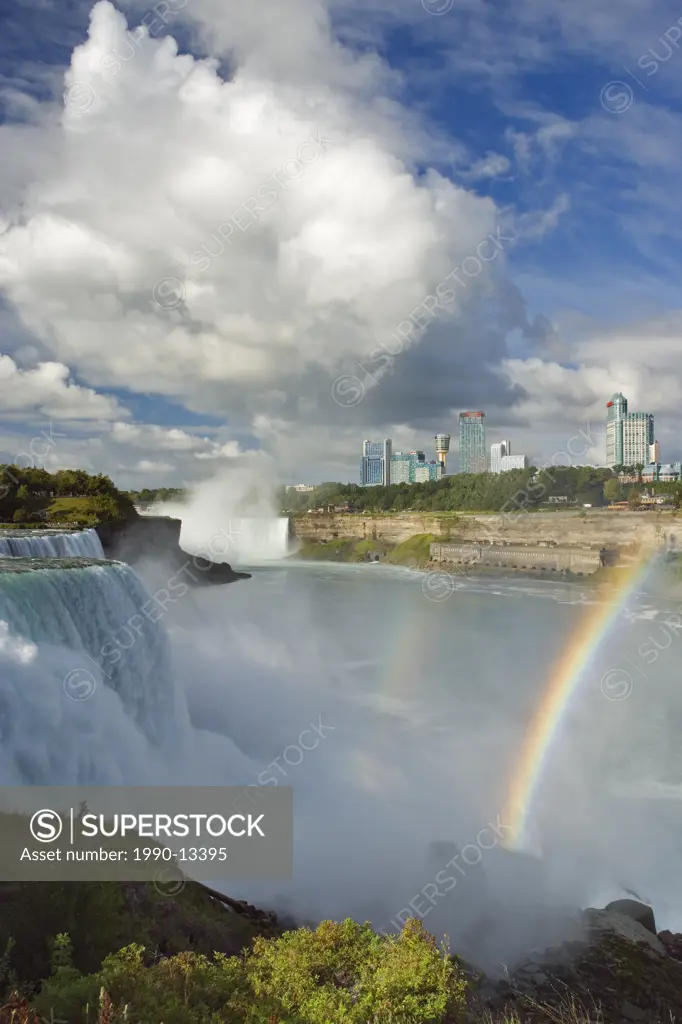 The American Falls from Prospect Point, Niagara Falls, New York, USA with Horseshoe Falls and Niagara Falls, Ontario, Canada in the background