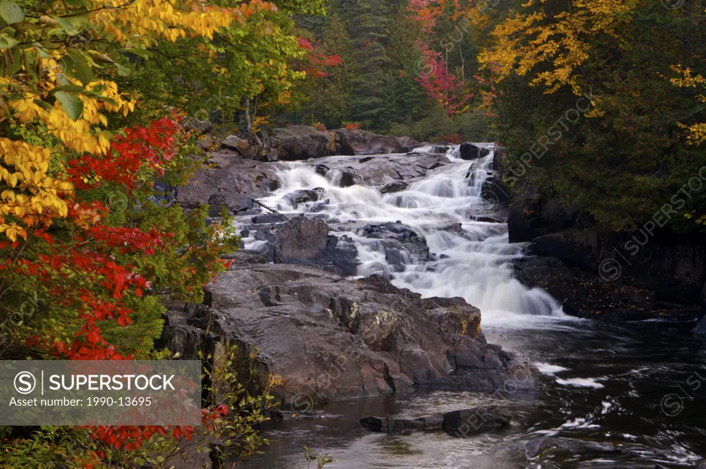 Chutes Croches, waterfall, along Riviere du Diable during fall in Parc national du Mont Tremblant, a Provincial Park of Quebec, Laurentides, Quebec, C...