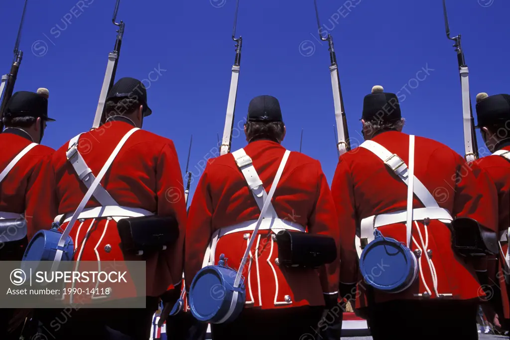 The Fort Henry Guard, Upper Canada Village, Morrisburg, Ontario, Canada. Upper Canada Village is a heritage park on the banks of the St. Lawrence Rive...