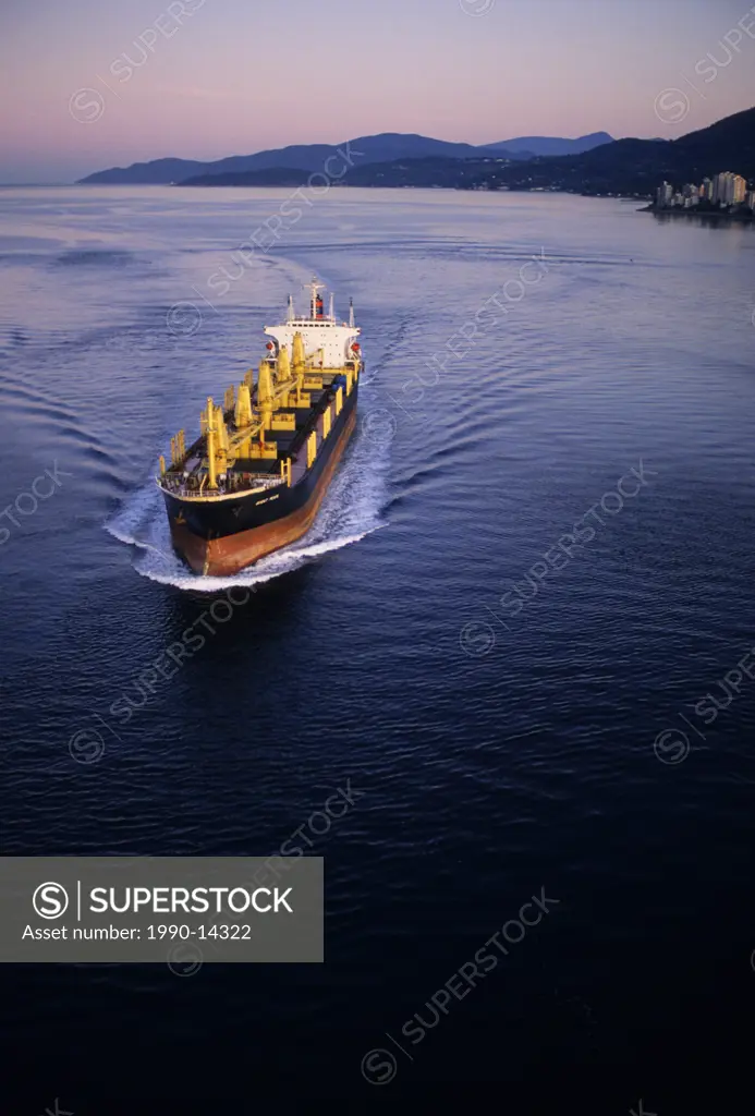 Freighter in Burrard Inlet from Lions Gate Bridge, Vancouver, British Columbia, Canada