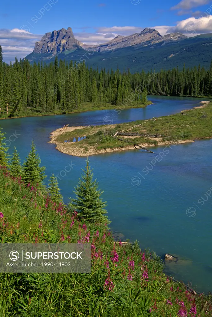 Castle Mountain and Bow River, Banff National Park, Alberta, Canada