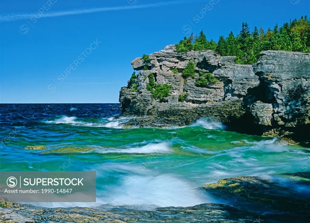 Dolostone rock on shore of Georgian Bay at Indian Head Cove, Bruce Peninsula National Park, Ontario, Canada