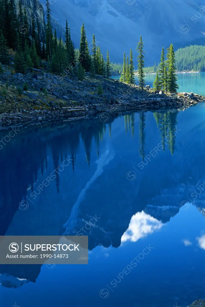 Reflections in Moraine Lake, Banff National Park, Alberta, Canada