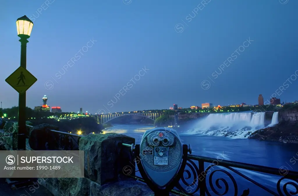 American Falls and viewscope at dusk, Niagara Falls, Ontario, Canada