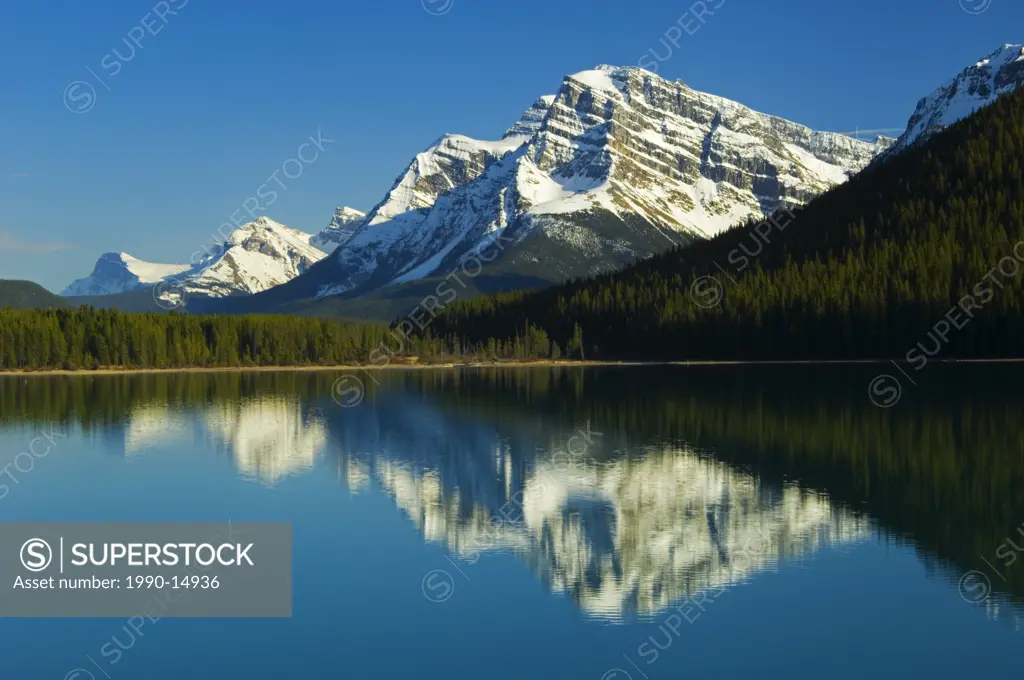 Mount Patterson, reflected in Lower Waterfowl Lake, Icefields Parkway, Banff National Park, Alberta, Canada