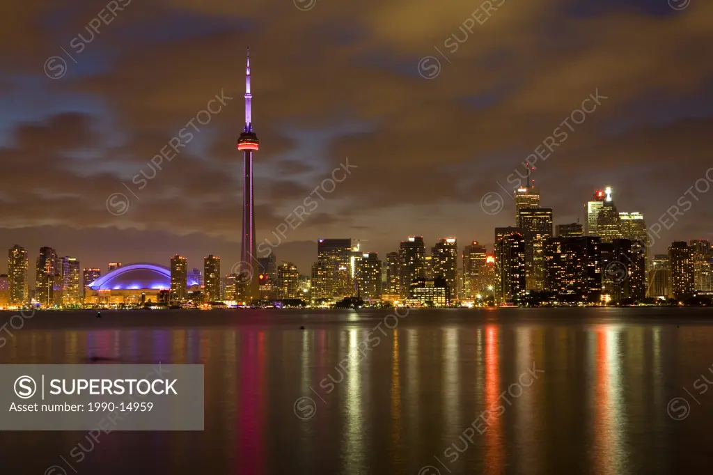 Toronto skyline at night from Toronto Islands, Ontario, Canada