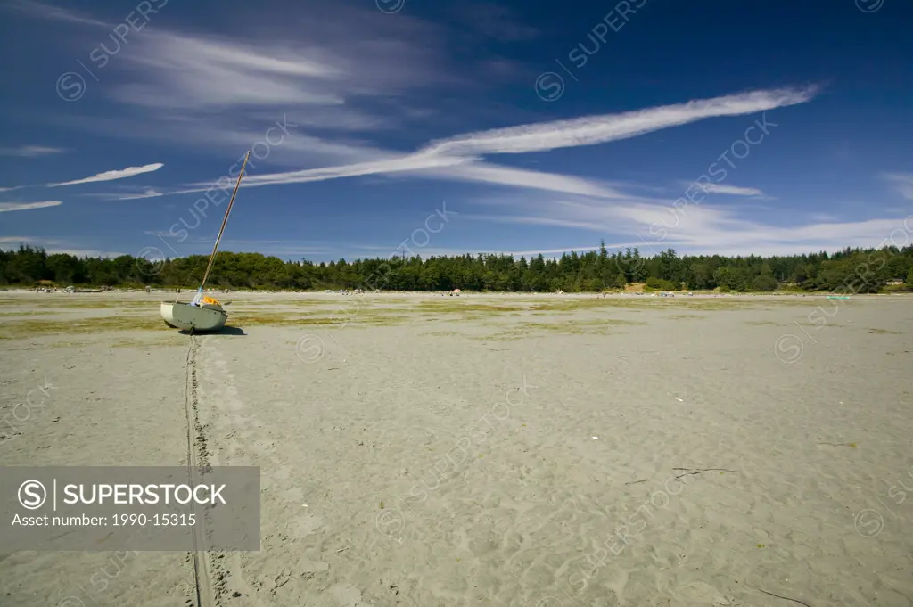 Low tide on Tribune Bay showcases the endless sandy beach that is also known as Little Hawaii” on Hornby Island, Gulf Islands, British Columbia, Cana...