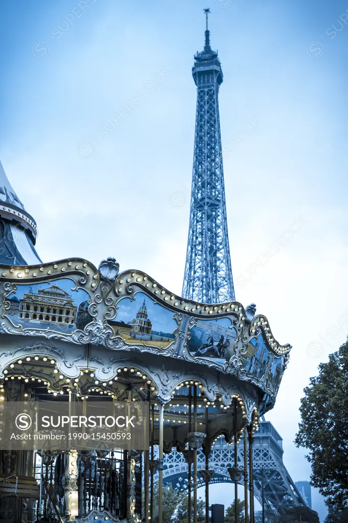 Traditionnal Parisian carousel near Eiffel Tower