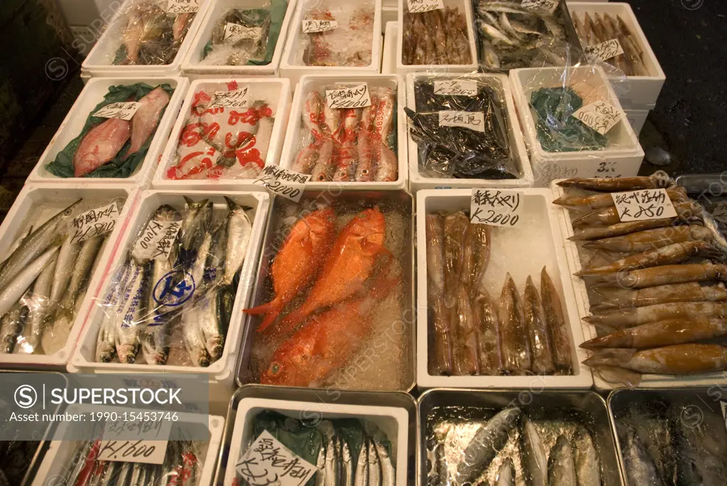 Tsukiji fish market stalls