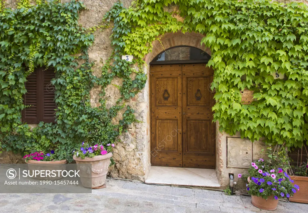 Doorway in Monteriggioni, a walled town in Tuscany, Italy