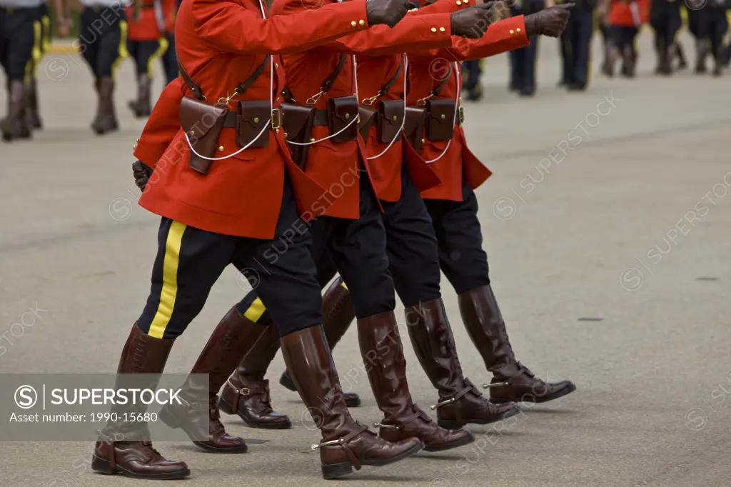 Marching during the Sergeant Major´s Parade and graduation ceremony at the RCMP Academy, Regina, Saskatchewan, Canada