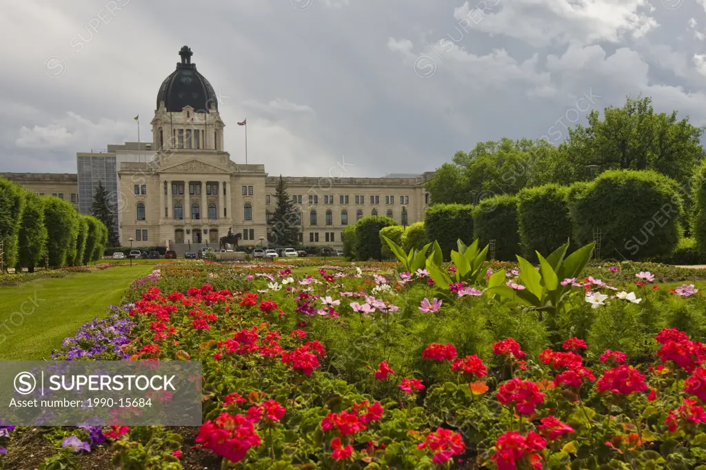 Queen Elizabeth II Gardens and the Legislative Building in Regina, Saskatchewan, Canada