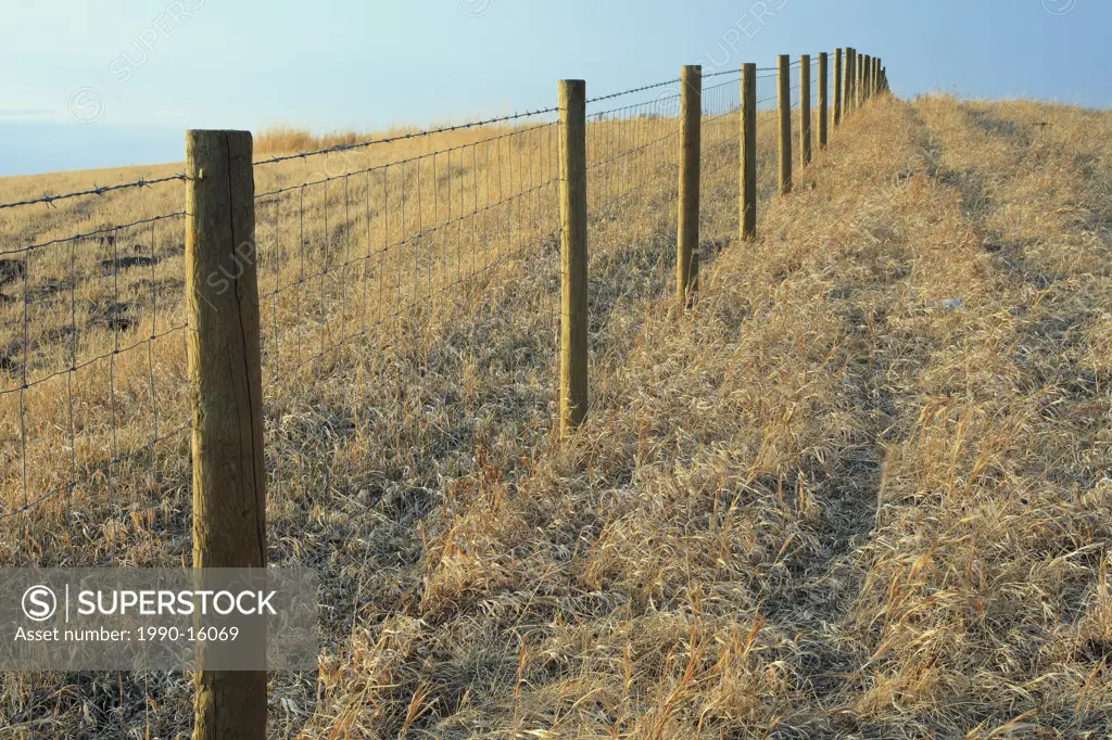 Fence and pasture near Cochrane, Alberta, Canada