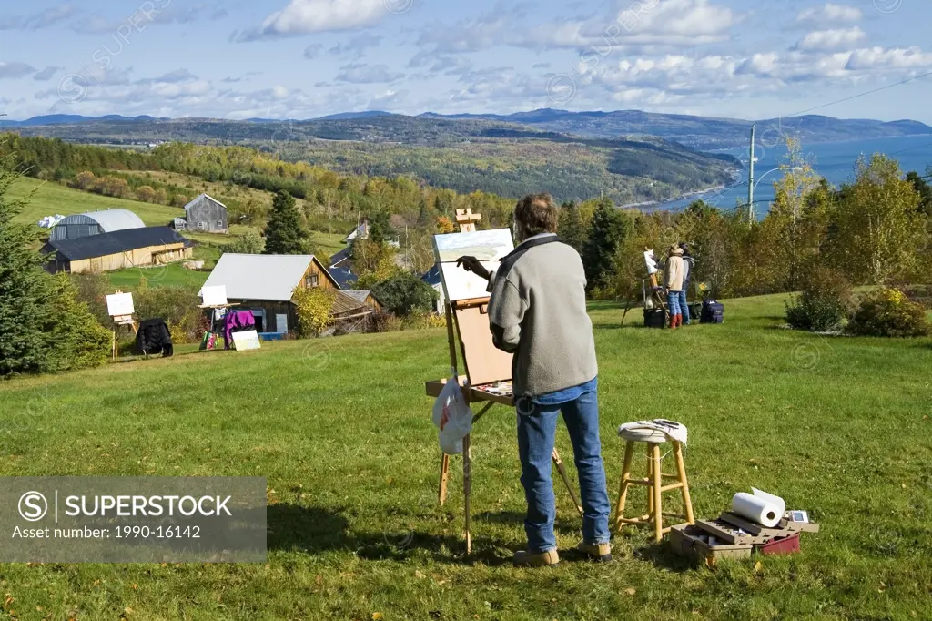 Painting workshop organized by painter Juan Cristobal and during which participants depict different scenes in Charlevoix, Quebec, Canada