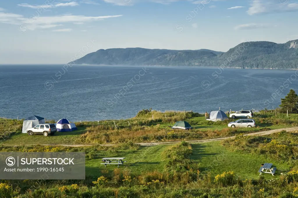 Campsite overlooking the St. Lawrence River at Baie_Sainte_Catherine, Charlevoix, Quebec, Canada