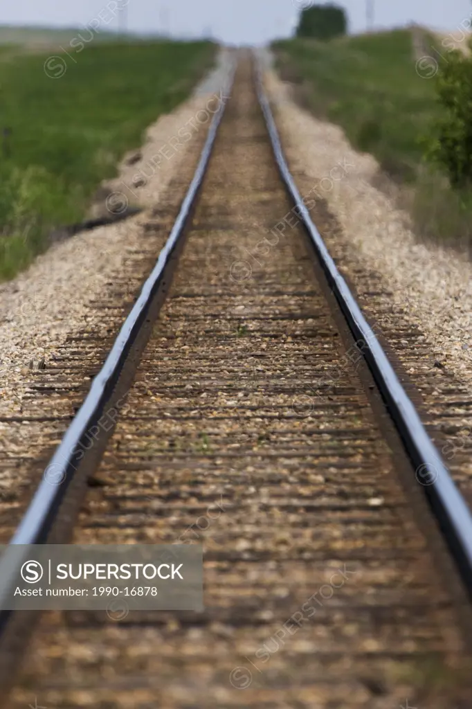 Abandoned railroad tracks near Fox Valley, Saskatchewan, Canada
