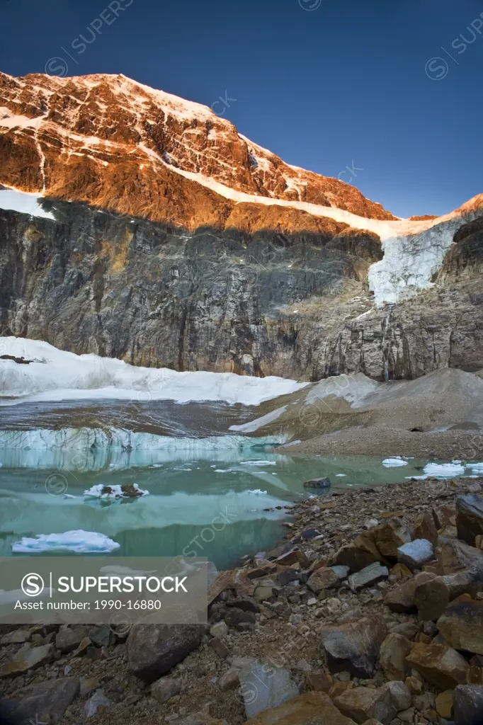 Mount Edith Cavell´s Angel Glacier and meltwater lake, Jasper National Park, Alberta, Canada