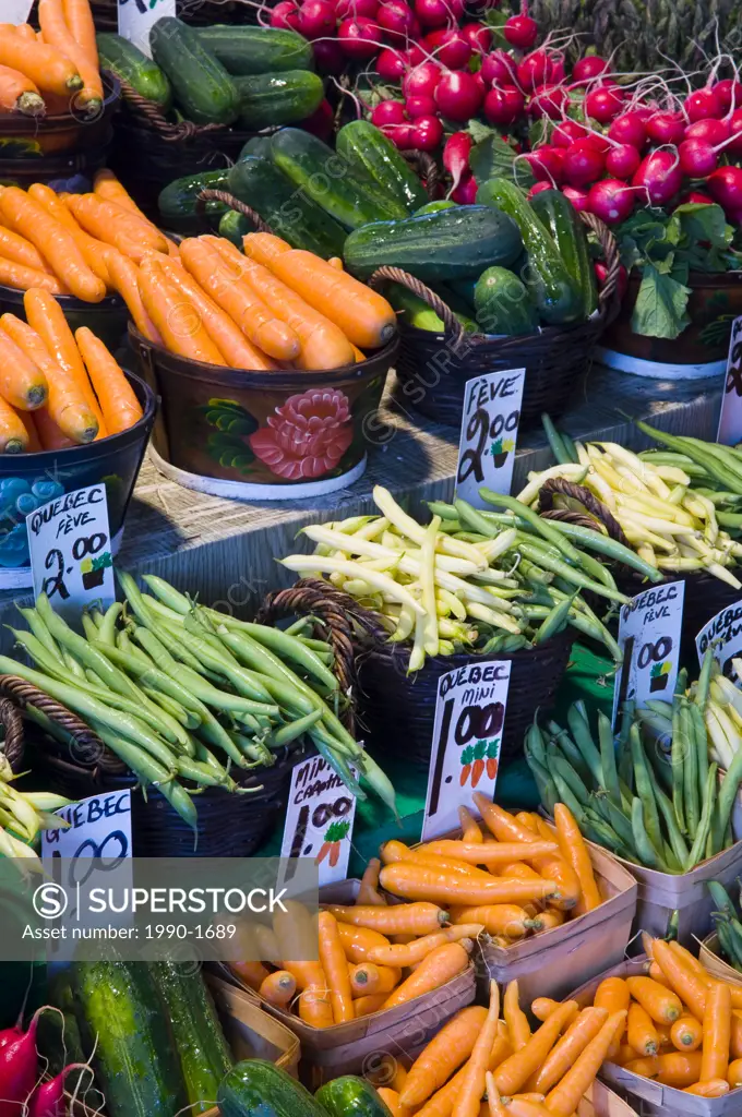 Jean Talon Market with array of fresh fruit and vegetables, Montreal, Quebec, Canada