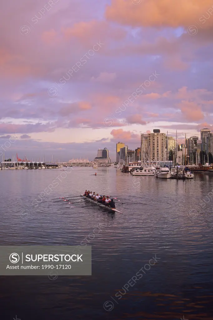 rowers in Coal Harbour Vancouver, British Columbia, Canada