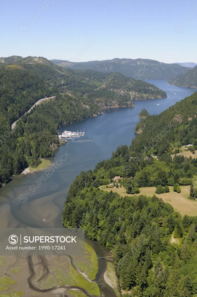 Finlayson Arm and the Malahat looking north. Vancouver Island, British Columbia, Canada.