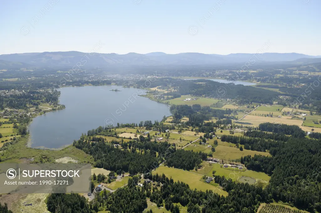 Aerial photograph of Quamichan Lake, Cowichan Valley, Vancouver Island, British Columbia, Canada.