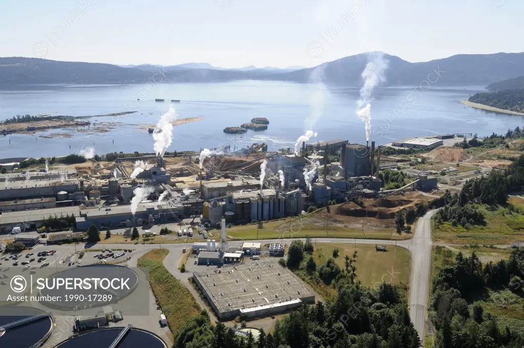 Aerial photo of of the Catalyst Paper Mill, Crofton, Vancouver Island, British Columbia, Canada.