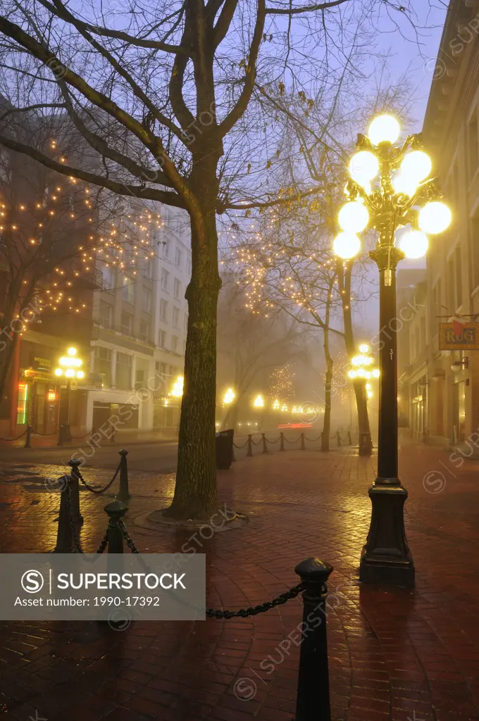 Early morning fog in Gastown, Vancouver, British Columbia, Canada