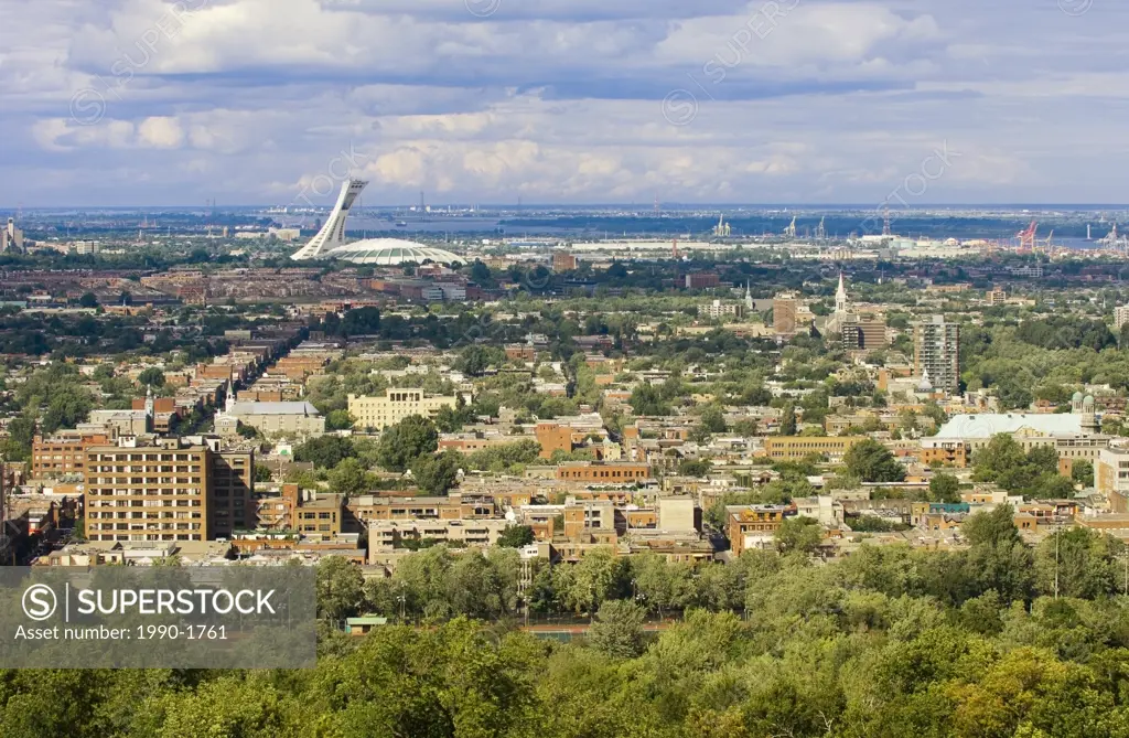 Olympic Stadium and neighborhoods of east Montreal, Quebec, Canada
