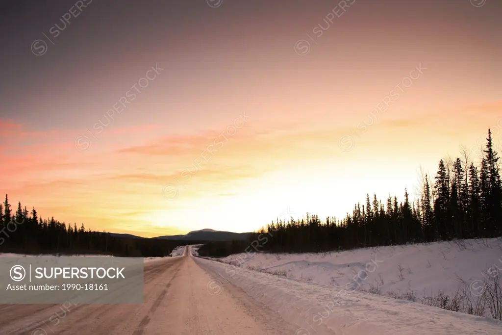 Sunrise over Alaska Highway, south of Teslin, Yukon.