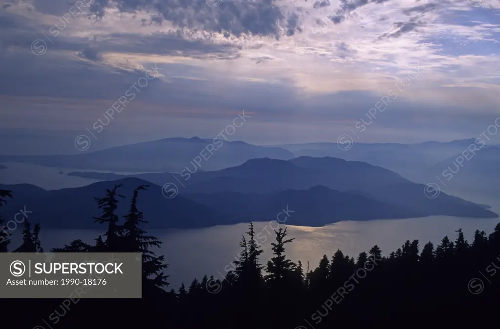 Howe Sound and Bowen Island viewed from Howe Sound Crest Trail, Coast Mountains, British Columbia, Canada