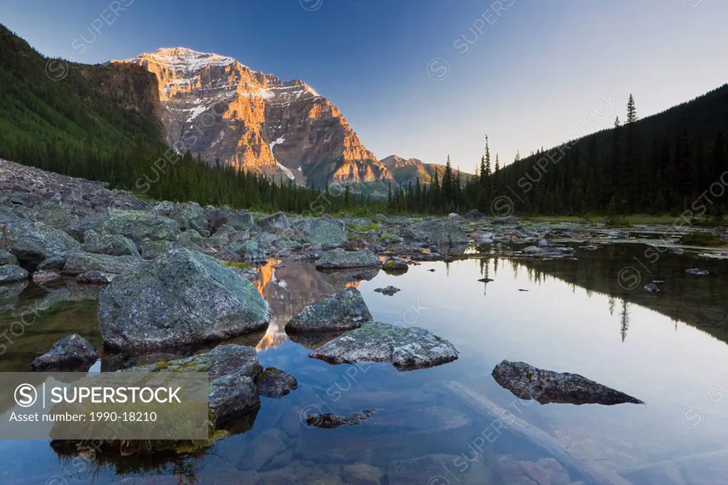 Mount Temple and Lower Consolation Lake, Banff National Park, Alberta, Canada