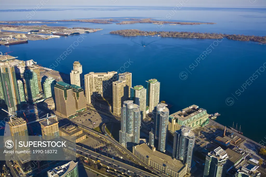 Toronto Harbourfront and Toronto Islands from CN Tower, Toronto, Ontario, Canada