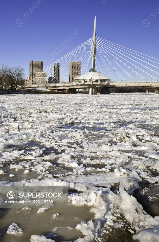 Ice forming on the Red River, Winnipeg, Manitoba, Canada