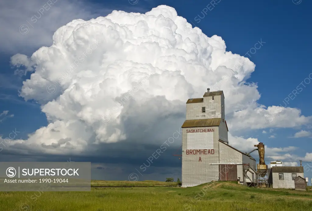 Grain elevator and cumulonimbus supercell, Bromhead, Saskatchewan, Canada